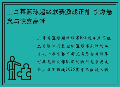 土耳其篮球超级联赛激战正酣 引爆悬念与惊喜高潮
